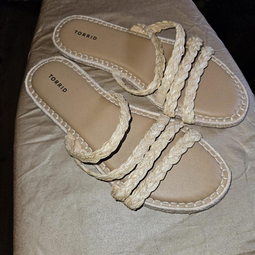 Torrid Strappy Braided Espadrille Slide Sandals Tan 13 Extra Wide Width